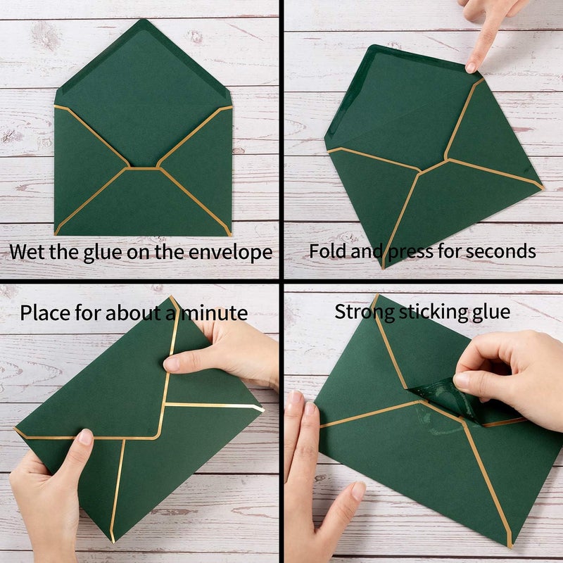 Homtable 100 Pack A7 Envelopes 5 x 7 Card Envelopes V Flap with Gold Border for Office, Wedding Gift Cards, Invitations, Graduation, Baby Shower, Parties (5.32 x 7.28 Inches, Dark Green) - Image 3